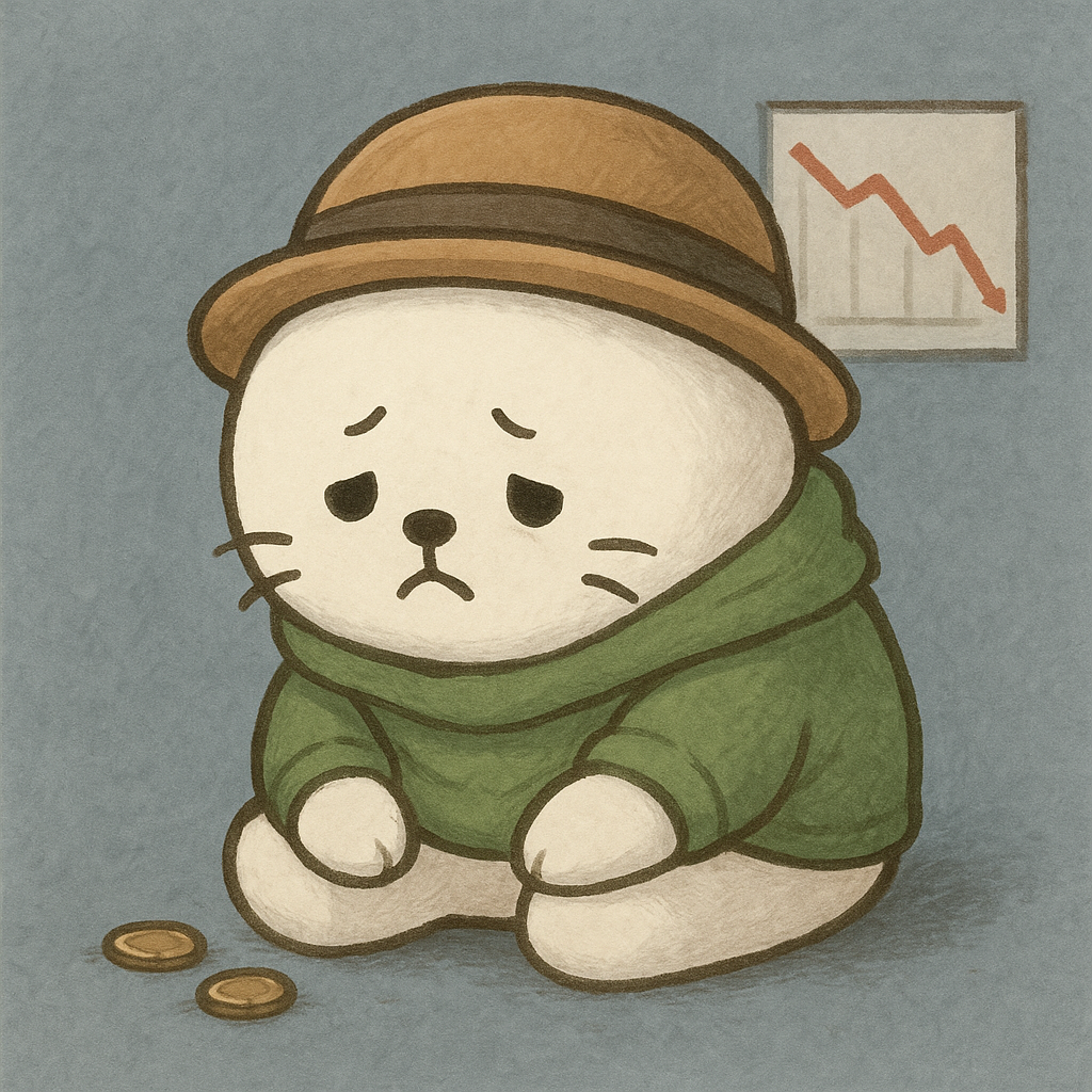 ふくおが損失で落ち込んでいるイメージ